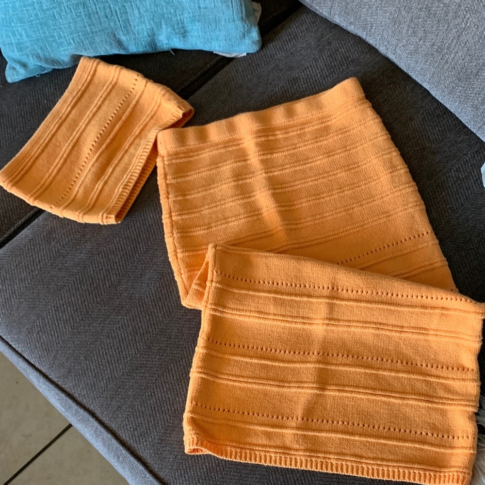 Freshman 1996 Orange Knit Skirt and Top Set sz xa stretch